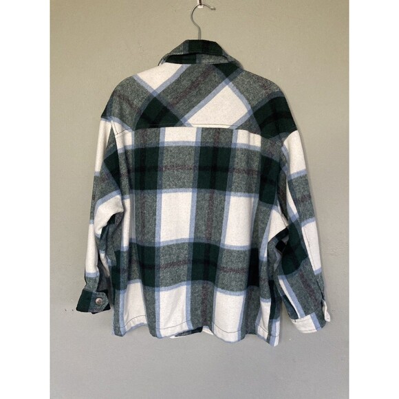 ZARA Oversize Plaid Shacket Wool Blend Jacket Women M Green White Flannel Layer - Picture 12 of 16